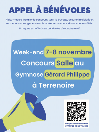 Concours salle des 7 et 8 novembre : nous avons besoin de bénévoles !
